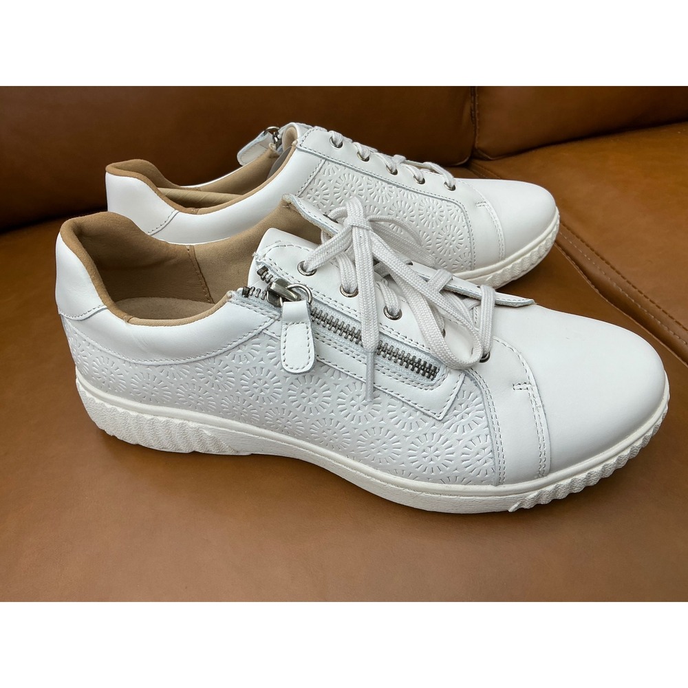Clarks Caroline Rio Sneakers Womens 10W White Embossed Leather Zip